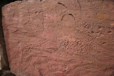 Фрагмент наскальных рисунков Сулекской писаницы